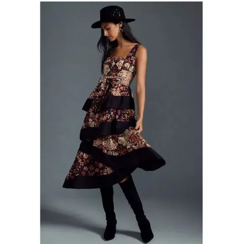 Anthropologie Black and Multicolor Midi Dress